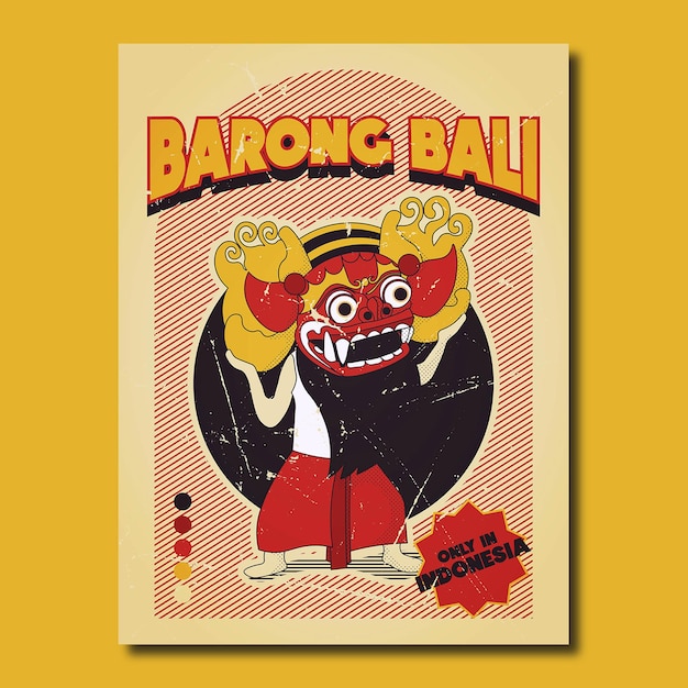 Vector indonesian barong bali vector retro-themed poster