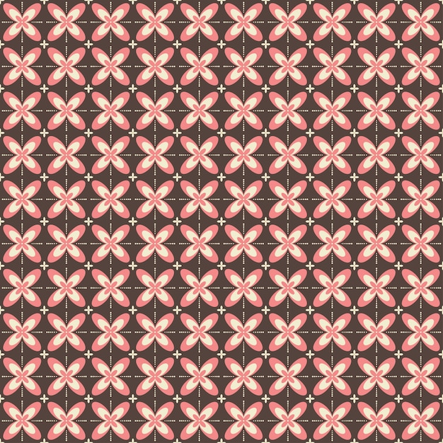 Indonesian batik seamless pattern with various motif javanese traditional culture, batik kawung in brown pink colorway, can applied to whole cloth