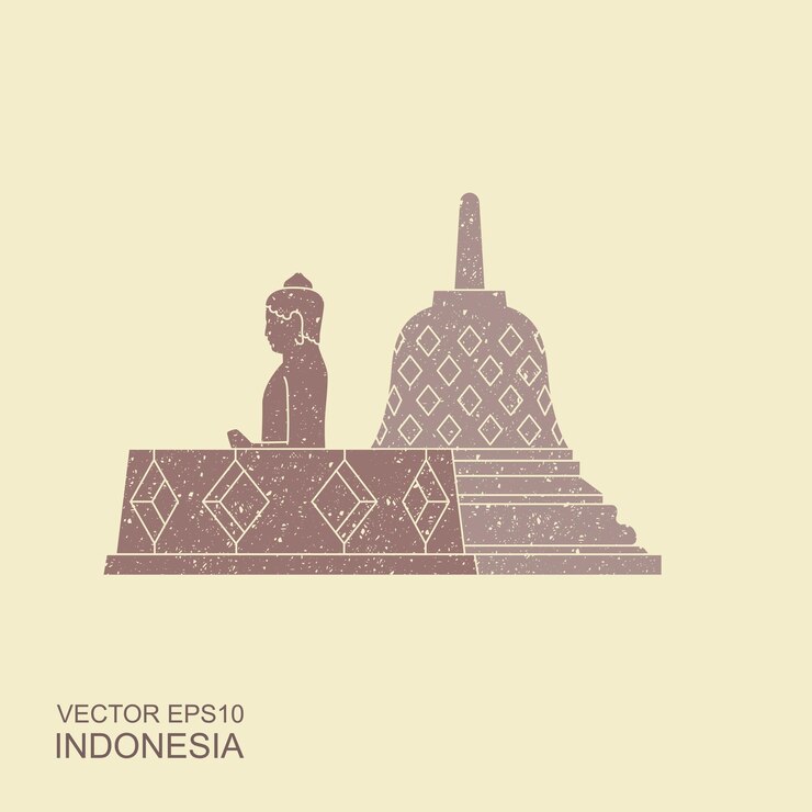 Vector indonesian borobudur ancient temple flat icon with with scuffed effect