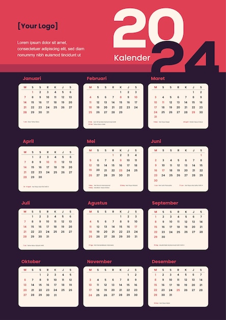 Vettore calendario indonesiano 2024