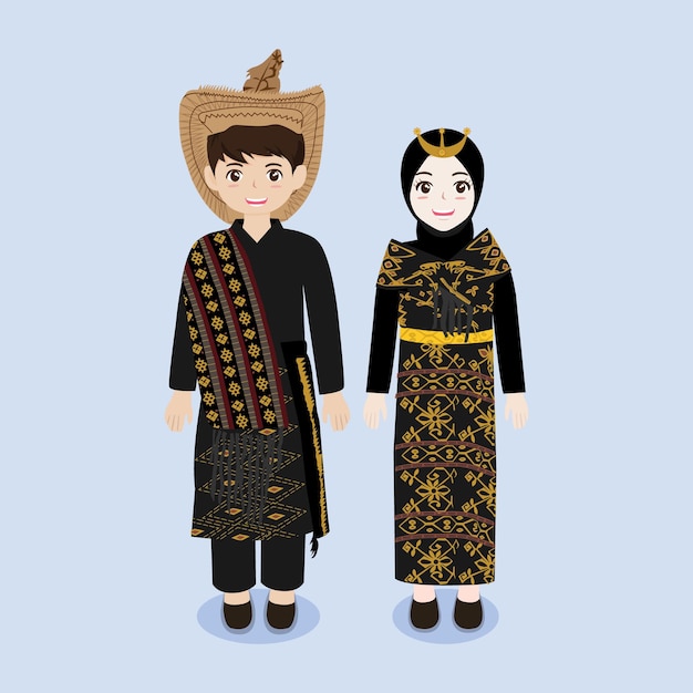 Indonesian couple wearing rote nusa tenggara timur traditional costume vector illustration