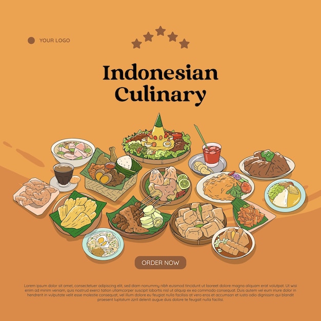 Vector indonesian cuisine hand drawn illustration vector indonesian food set collection for background