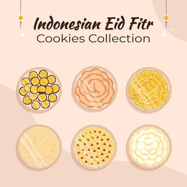 Vector indonesian eid fitr cookies tradition flat illustration top view