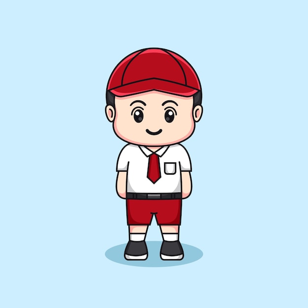 Indonesian elementary school student cute boy chibi kawaii character