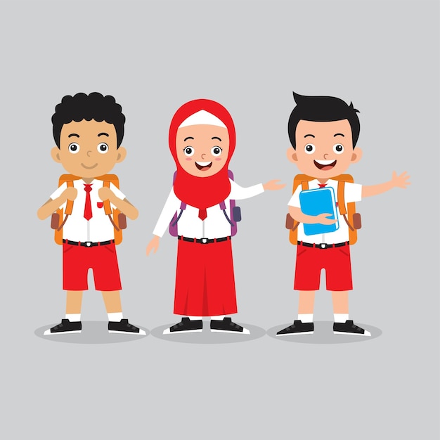 Indonesian elementary school students illustration