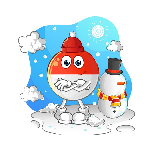 Indonesian flag in cold winter character. cartoon mascot vector