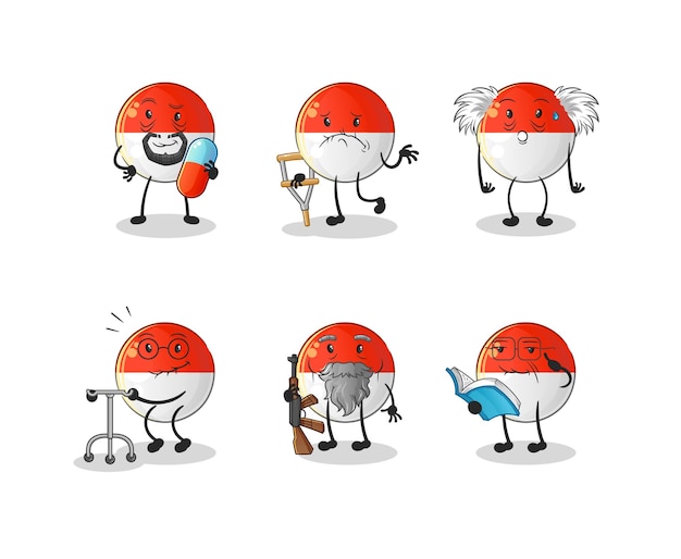 Indonesian flag elderly character. cartoon mascot vector