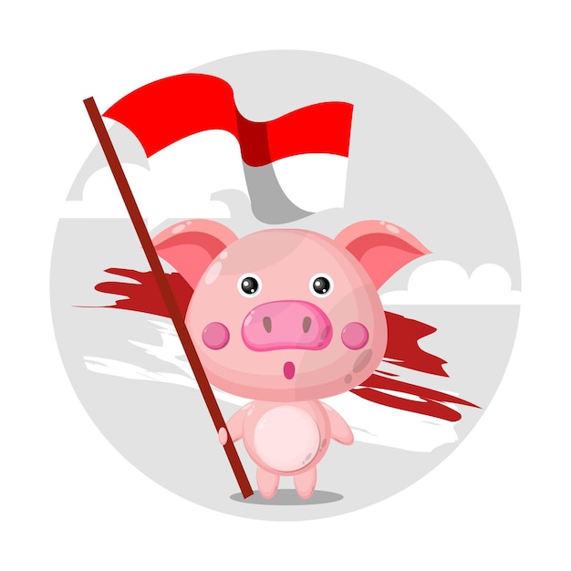 Indonesian flag pig mascot character logo