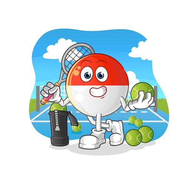 Indonesian flag plays tennis illustration. character vector