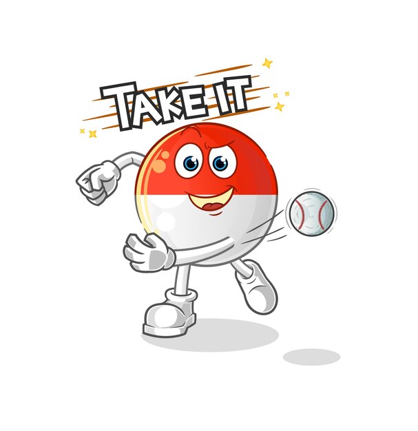 Indonesian flag throwing baseball vector. cartoon character