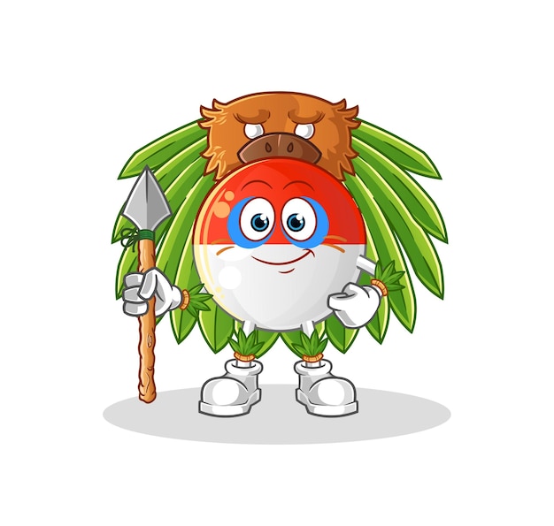 Indonesian flag tribal man mascot. cartoon vector