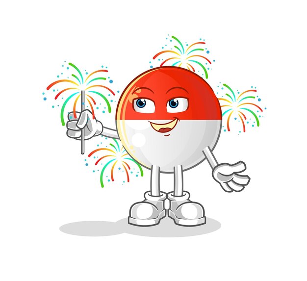 Indonesian flag with fireworks mascot. cartoon vector