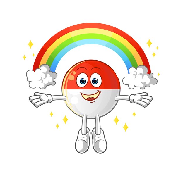 Indonesian flag with a rainbow. cartoon vector