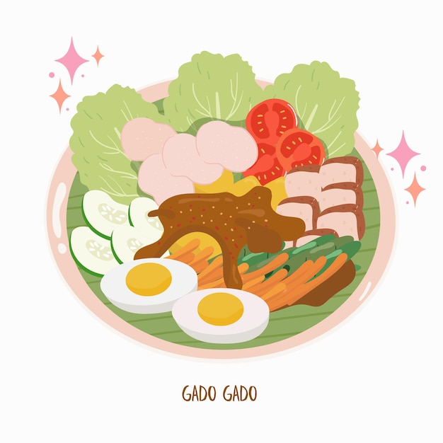 Cibo indonesiano chiamato gado-gado, illustrazione vettoriale di cibo asiatico