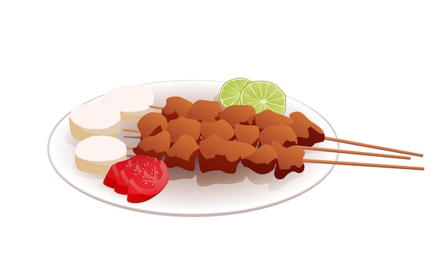 Indonesian food, color vector illustration, isolated on the white background, Sate Ayam