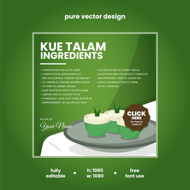 벡터 인도네시아 음식 - kue talam - instagram 및 소셜 미디어 게시물