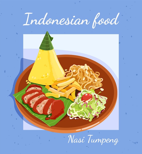 Vector indonesian food nasi tumpeng yellow rice