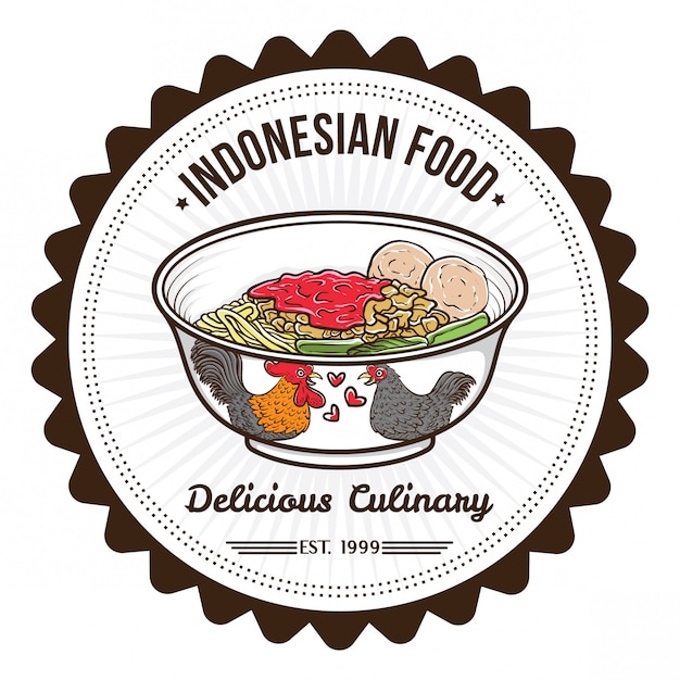 Vector indonesian food noodle and meat balls badge design templates