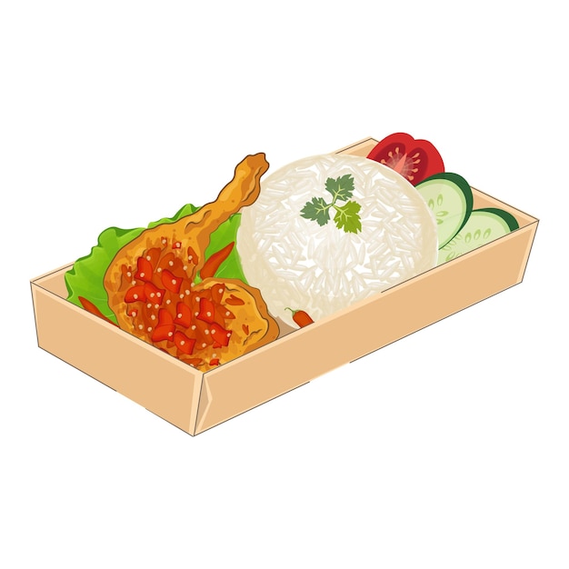벡터 인도네시아 음식 종이 상자 터 일러스트레이션 로고에 분쇄 된  또는 ayam geprek