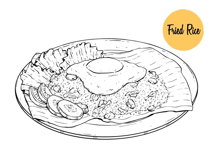 Vector indonesian fried rice with fried egg topping and vegetables garnish. tasty asian food vector