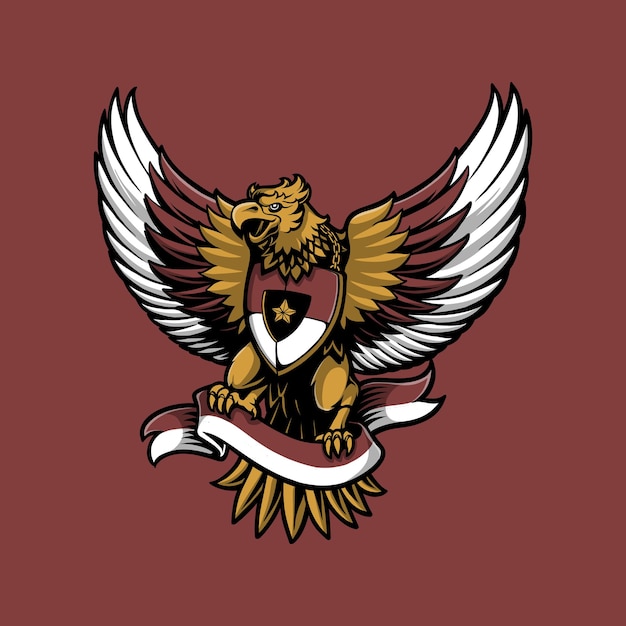 Indonesian garuda pancasila flying eagle logo illustration