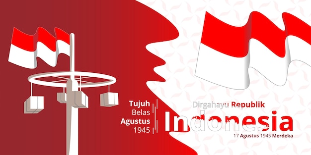 indonesian independence day banner 17 august 1945, simple background celebration social media