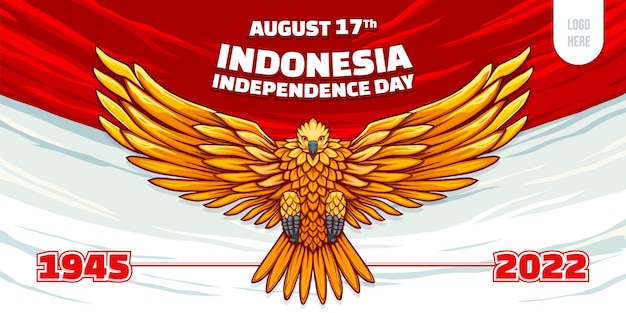 Modello di disegno del giorno dell'indipendenza indonesiana con illustrazione di golden garuda