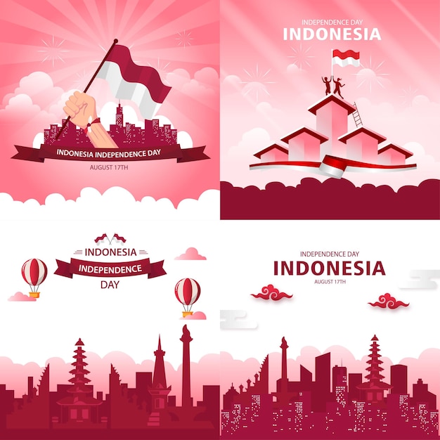 Вектор иллюстрации дня независимости индонезии флаг индонезии концепция национального дня индонезии 17 августа