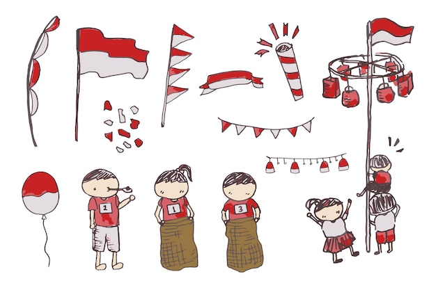 Indonesian independence day line drawing element