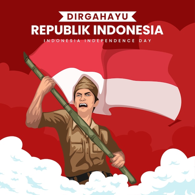 Vector indonesian independence day with heroes illustration