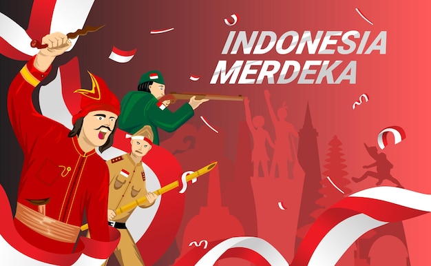 Illustrazione vettoriale dello spirito dell'eroe dell'indipendenza indonesiana jpg