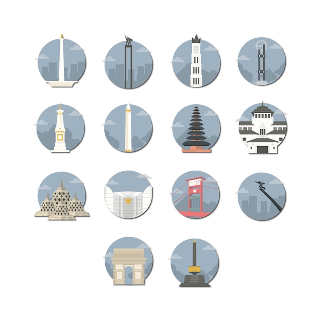 Vector indonesian landmark sticker set