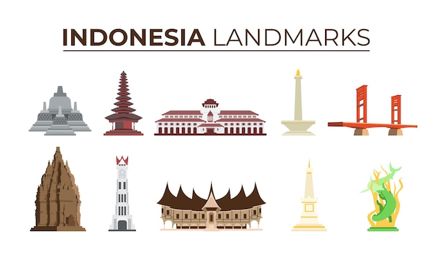 Vector indonesian landmarks element vector illustration set