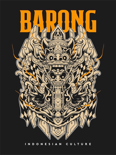인도네시아 신화의 악마 barong rangda 마스크 벡터 디자인 일러스트