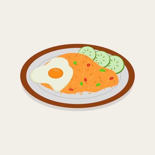 Vector indonesian nasi goreng fried rice savory indonesian nasi goreng fried rice with shrimp and vegetables vector illustration