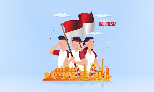 Indonesian national day with youth spirit on illustration concept