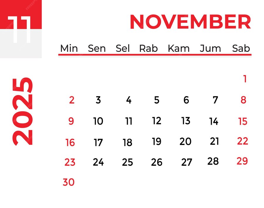 Premium Vector Indonesian November 2025 Corporate Monthly Calendar Sunday Start Clean Look