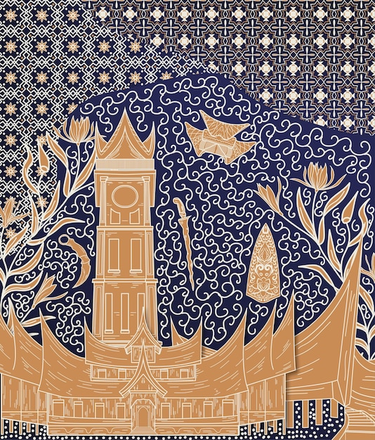 Вектор Мотивы индонезийского батика паданг иллюстрации текстильных мотивов паданга