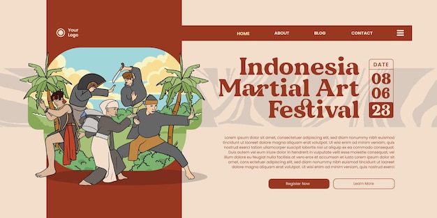 Indonesian Pencak Silat Martial Art ethnic illustration for landing page UI design