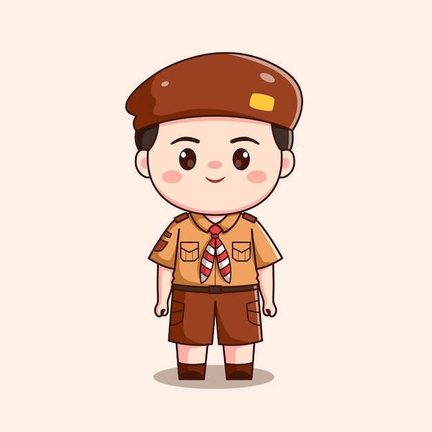 Illustrazione carina del personaggio chibi kawaii del ragazzo scout indonesiano