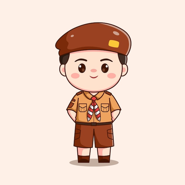 Illustrazione carina del personaggio chibi kawaii del ragazzo scout indonesiano