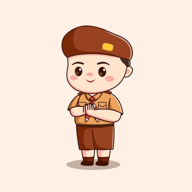 Illustrazione carina del personaggio chibi kawaii del ragazzo scout indonesiano
