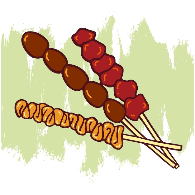 Indonesian street food of satay hand drawn illustration vector