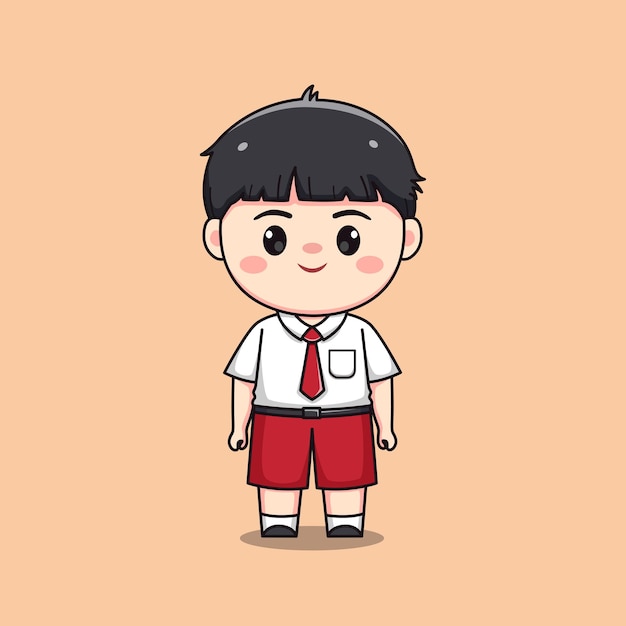 Indonesian student elementary school cute kawaii boy character