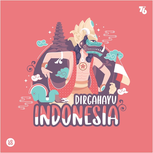Fondo dell'illustrazione di concetto di festa dell'indipendenza della cultura tradizionale indonesiana