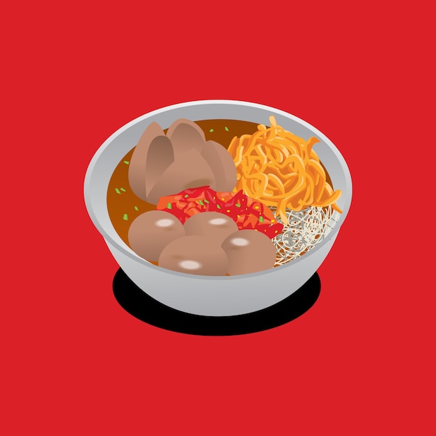 Indonesian Traditional Food Meatball Illustration Vector Image