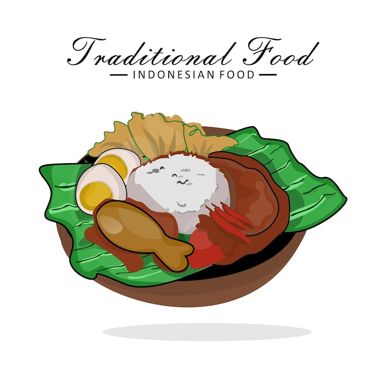 Vector indonesian traditional food vector art, javanese balinese food, rendang food