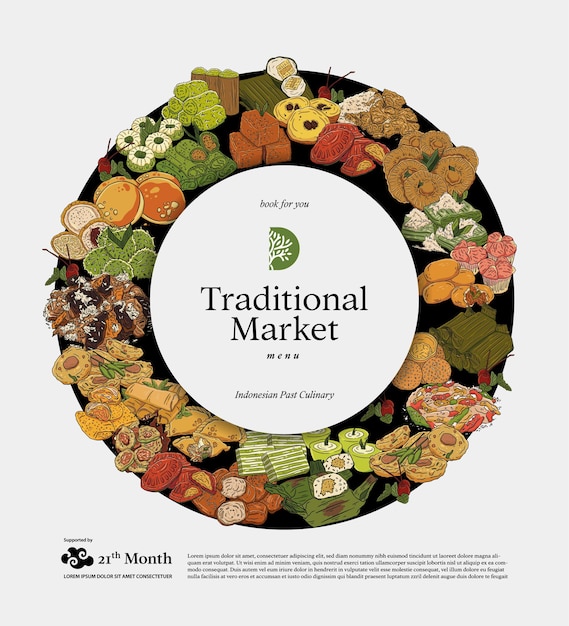 Indonesian Traditional Market culinary illustration for social media template