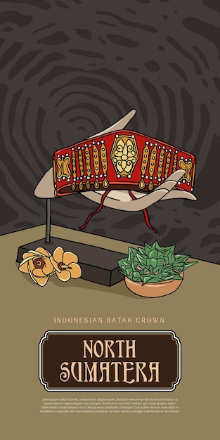 Vettore illustrazione della corona nuziale tradizionale indonesiana cappello tradizionale della sumatra settentrionale