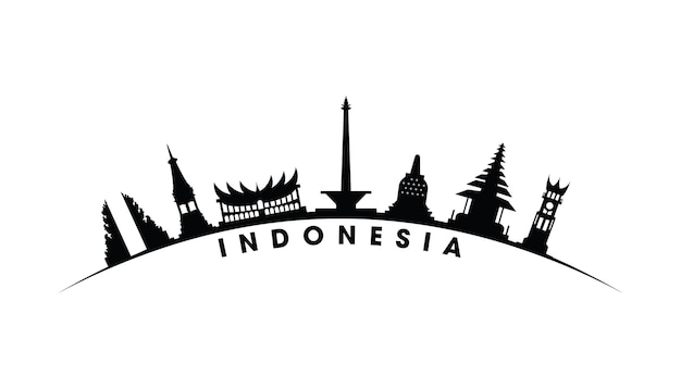 Indonesian travel destination silhouette vector illustration